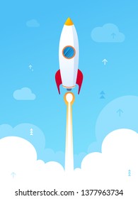 Rocket taking off to the sky. Business concept illustration.