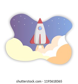 A rocket taking off. Startup business. Vector illustration.