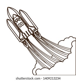 rocket taking off in white background