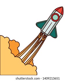 rocket taking off in white background