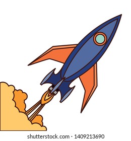 rocket taking off in white background
