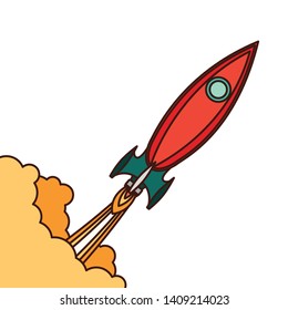 rocket taking off in white background