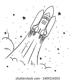 rocket taking off in white background