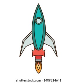 rocket taking off in white background
