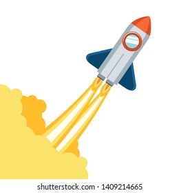 rocket taking off in white background