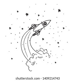rocket taking off in white background