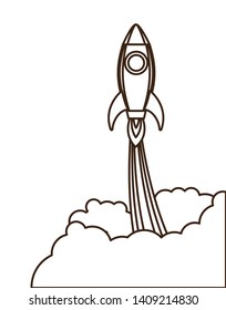 rocket taking off in white background