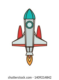 rocket taking off in white background