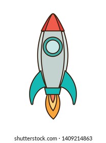 rocket taking off in white background