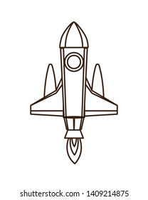 rocket taking off in white background