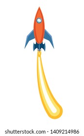 rocket taking off in white background