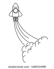 rocket taking off in white background