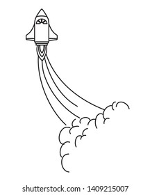 rocket taking off in white background