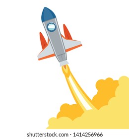 rocket taking off in white background