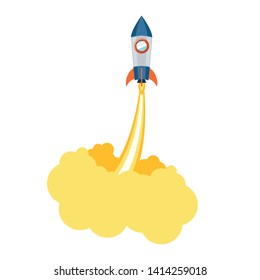 rocket taking off in white background