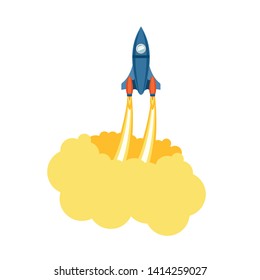 rocket taking off in white background