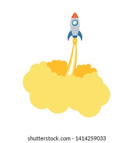 rocket taking off in white background