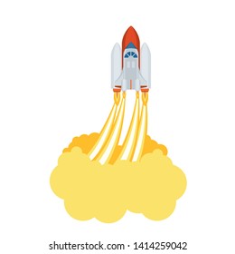 rocket taking off in white background