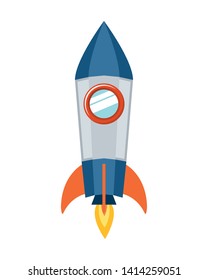 rocket taking off in white background