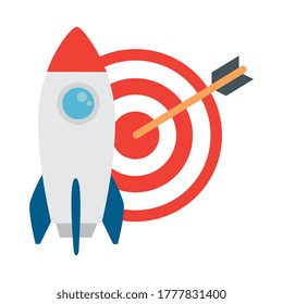 rocket and target design, Solution success strategy idea problem innovation creativity inspiration and intelligence theme Vector illustration