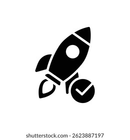 Rocket with Task Check Under - Minimal Black Icon