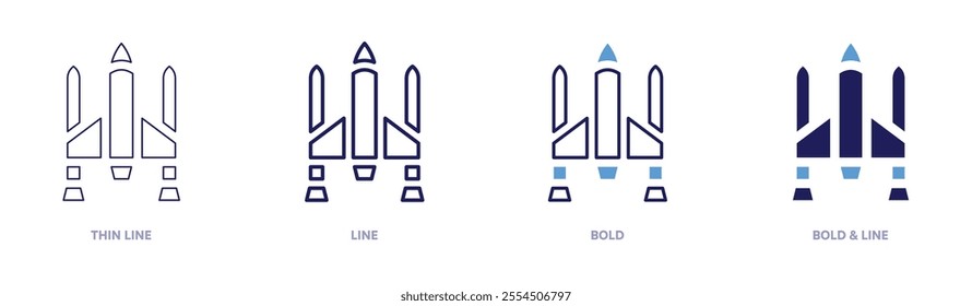 Rocket teamwork icon in 4 different styles. Thin Line, Line, Bold, and Bold Line. Duotone style. Editable stroke.