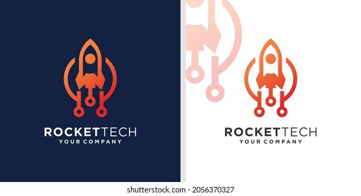 Rocket tech logo symbol vector icon illustration graphic design, logo template vector logo with simple and colorful concept, illustration rocket technology, symbol icon of software technology digital