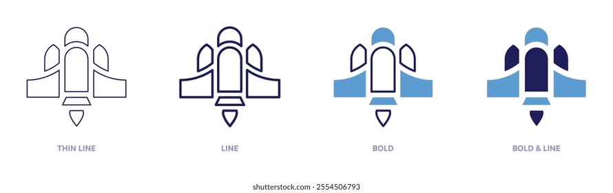 Rocket technology icon in 4 different styles. Thin Line, Line, Bold, and Bold Line. Duotone style. Editable stroke.
