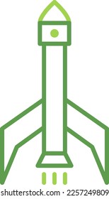 Raketentechniksymbol mit grünem Duponstil. Computing, Diagramm, Download, Datei, Ordner, Grafik, Laptop . Vektorgrafik
