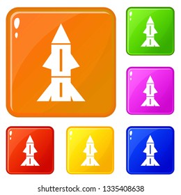Rocket technology icons set collection vector 6 color isolated on white background