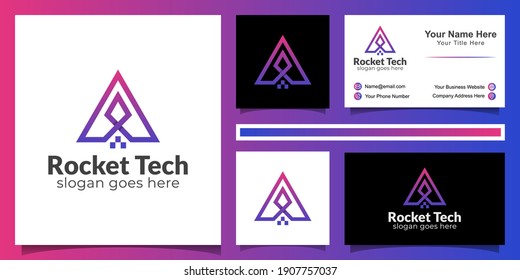 rocket technology with letter A for start up logo icon and business card design