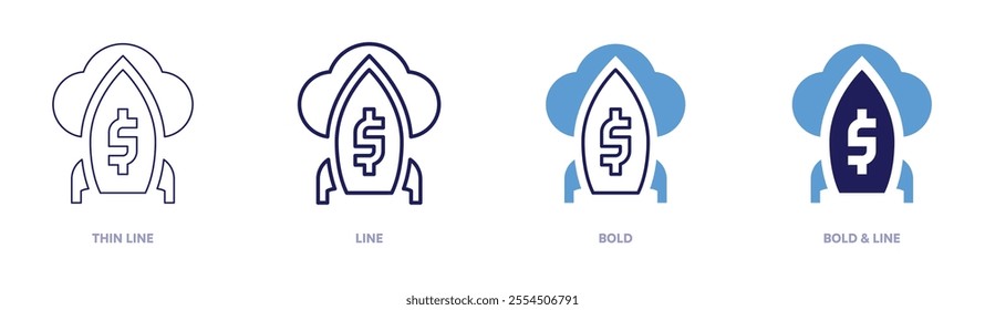 Rocket telemetry icon in 4 different styles. Thin Line, Line, Bold, and Bold Line. Duotone style. Editable stroke.