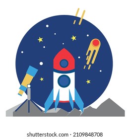 Rocket, telescope on the background of space