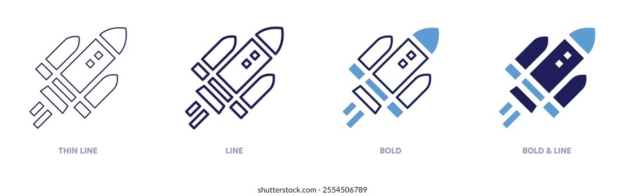 Rocket testing icon in 4 different styles. Thin Line, Line, Bold, and Bold Line. Duotone style. Editable stroke.