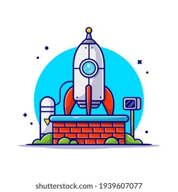 Rocket Testing for Mission and Landing to Moon Cartoon Vector Icon Illustration. Science Technology Icon Concept Isolated Premium Vector. Flat Cartoon Style