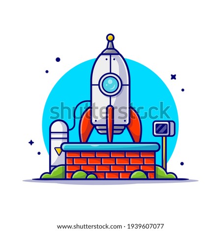 Rocket Testing for Mission and Landing to Moon Cartoon Vector Icon Illustration. Science Technology Icon Concept Isolated Premium Vector. Flat Cartoon Style