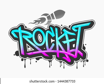 Rocket text in graffiti style vector illustration.