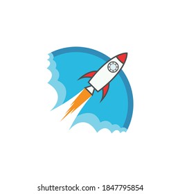 Un cohete que está deslizándose hacia el cielo. Este diseño es adecuado para logotipos de viaje, aviación, íconos, dibujos animados, etc.