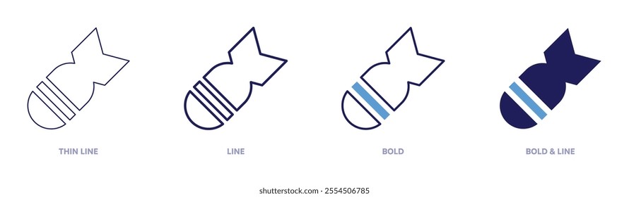 Rocket theories icon in 4 different styles. Thin Line, Line, Bold, and Bold Line. Duotone style. Editable stroke.