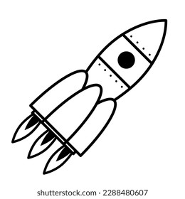Rocket with three engines. Spaceship in outline style.