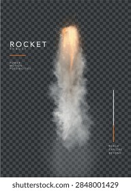 Rocket Thrust Smoke and Fire Effect Isolated on Transparent Background