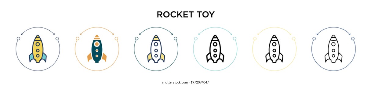 Rocket toy icon in filled, thin line, outline and stroke style. Vector illustration of two colored and black rocket toy vector icons designs can be used for mobile, ui, web