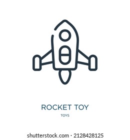 Raketentoilettensymbol mit dünner Linie. Rakete, spielen Sie lineare Symbole aus dem Spielzeugkonzept isolierte Umrisszeichen. Vektorgrafik-Symbol-Element für Webdesign und Apps.