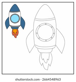 Hoja de trabajo de rastreo de cohetes, actividad espacial preescolar, rastreo de espacio imprimible, contorno de puntos de cohete, dibujo espacial para niños, página de rastreo preescolar, habilidades motoras finas, arte espacial para niños, contorno de cohete dr