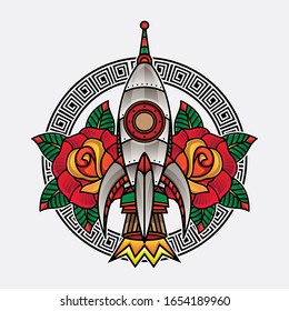 rocket traditional tattoo, vector EPS 10