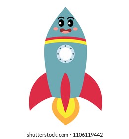 Rocket transportation cartoon character side view isolated on white background vector illustration.