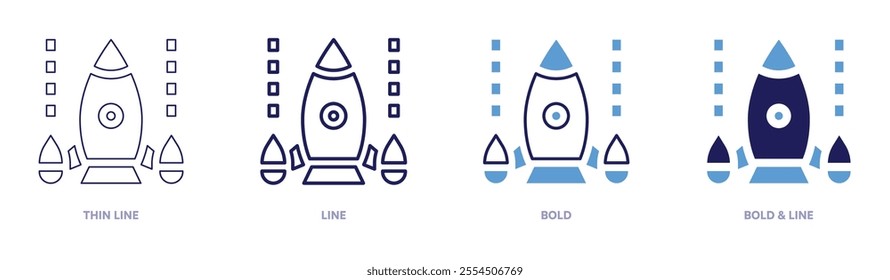 Rocket transportation icon in 4 different styles. Thin Line, Line, Bold, and Bold Line. Duotone style. Editable stroke.