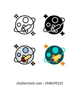 rocket travel around the planet Icon, Logo, and illustration Vector
