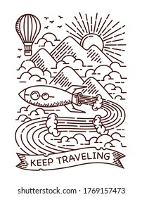 Rocket travel line illustration vector illustration