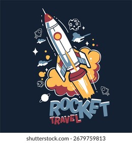 Rocket travel space astronaut vector print 
